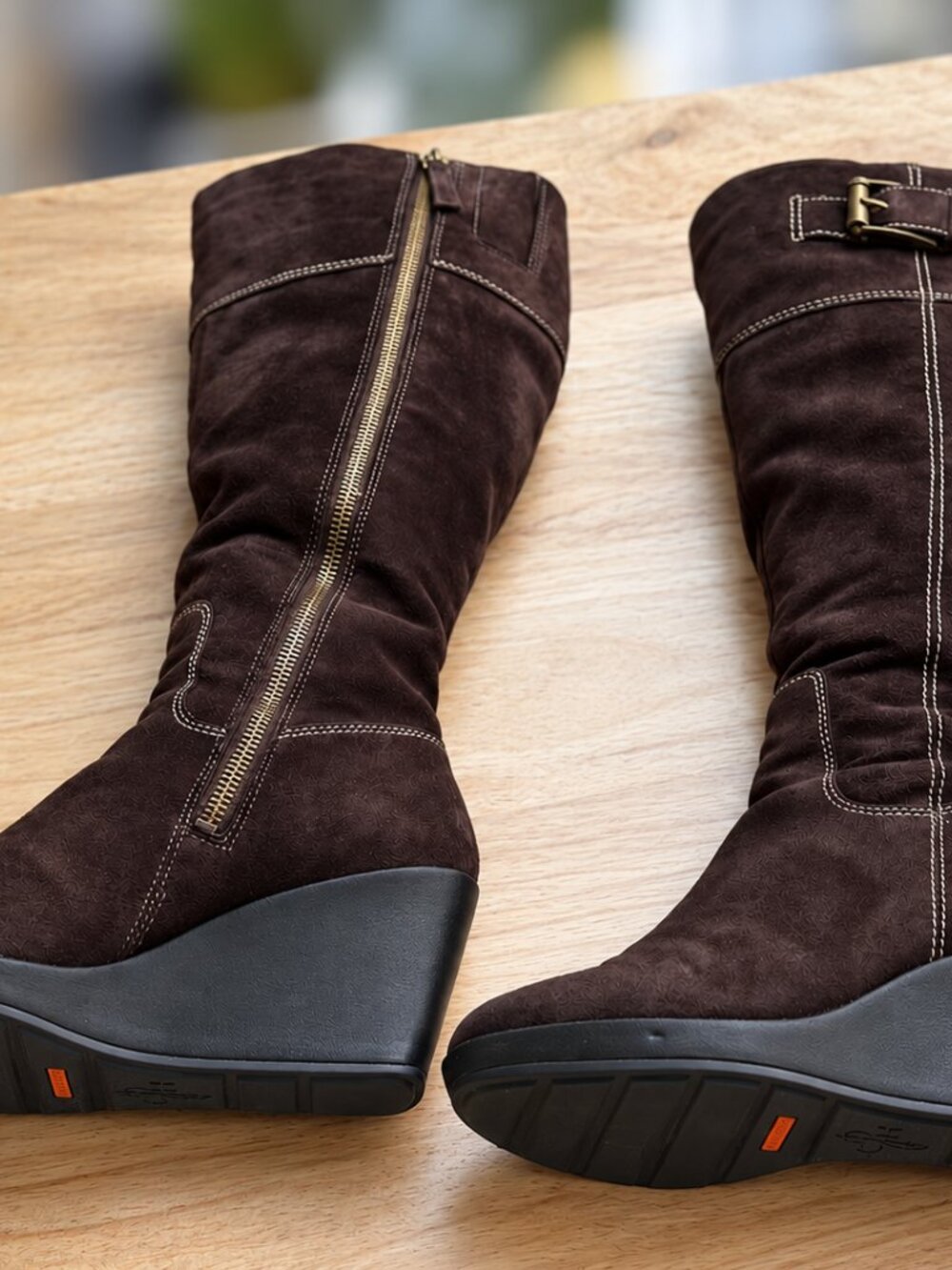 Cole Haan Brown Suede Waterproof Wedge Knee High Boots 6.5 - Picture 16 of 16